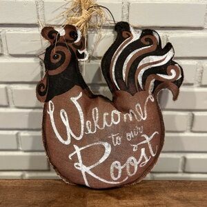 Brown Rooster Canvas plush Welcome Sign